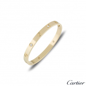 Cartier Yellow Gold Half Diamond Love Bracelet Size 16 B6035916